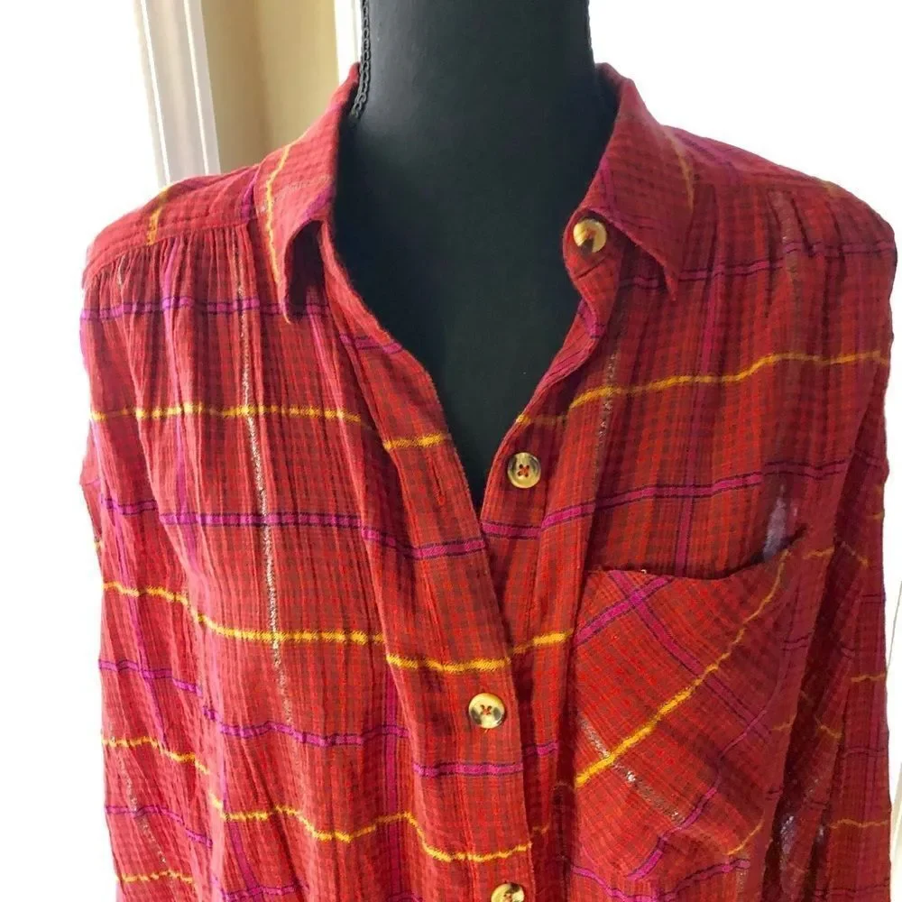 Free People checkered Blouse NWT